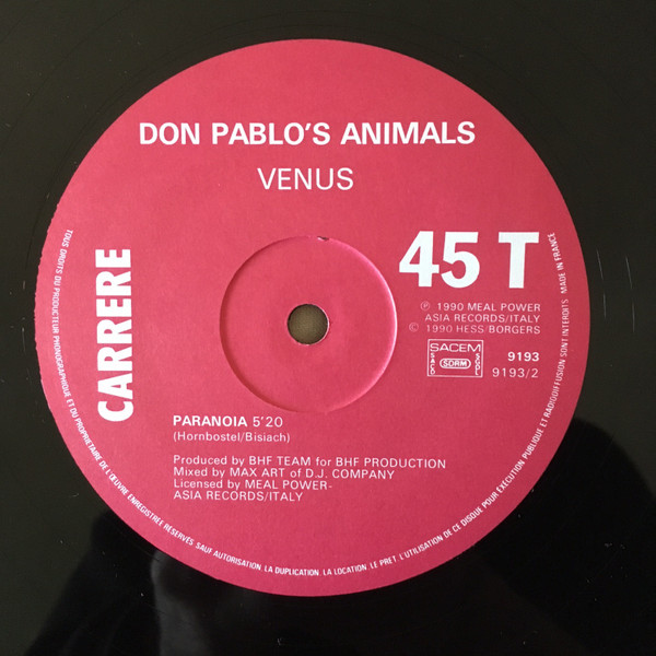 Don Pablo's Animals - Venus / Paranoia | Carrere (9193) - 3