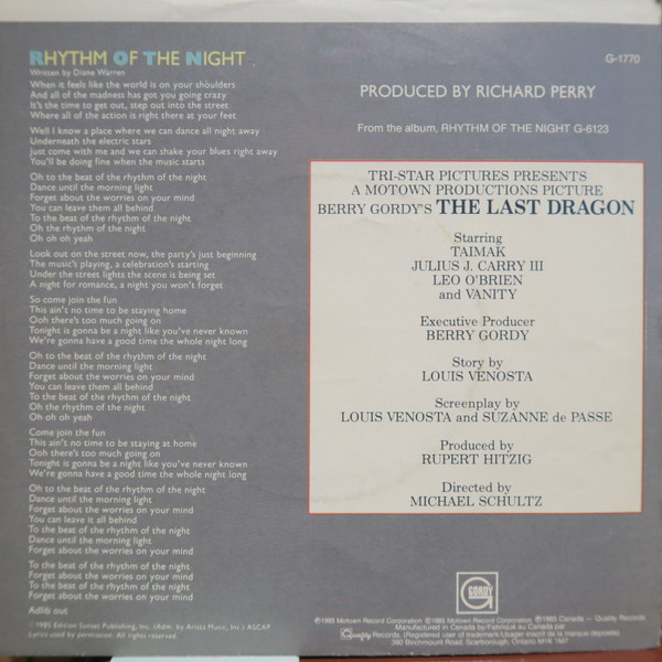 DeBarge - Rhythm Of The Night | Gordy (G 1770X) - 2