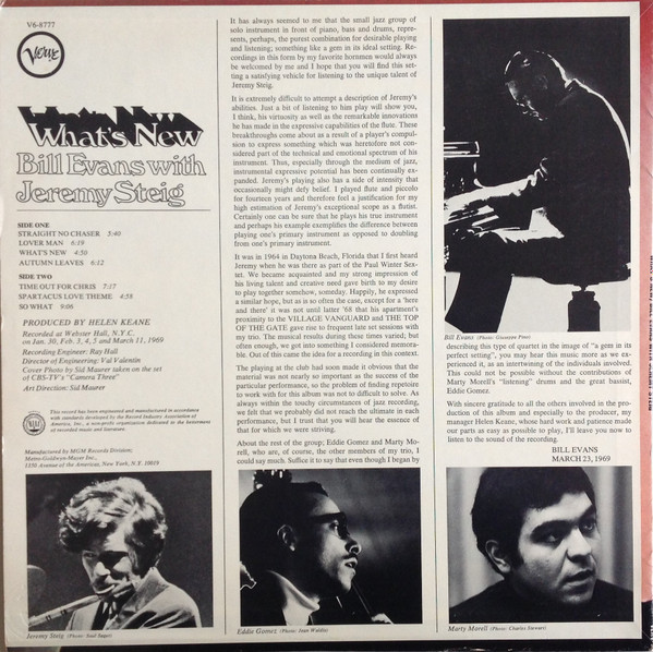Bill Evans With Jeremy Steig - What's New | Verve Records (V6-8777)