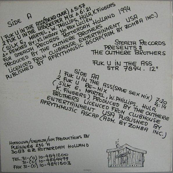 The Outhere Brothers - Fuk U In The Ass (Remixes) | Stealth Records (STR 7894) - 2