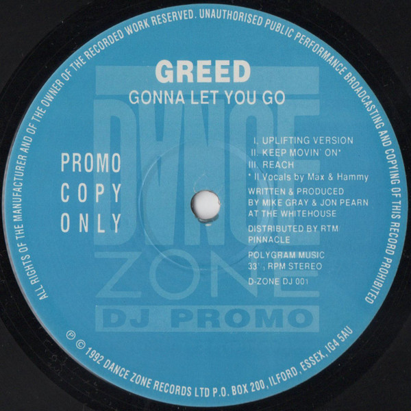 Greed - Gonna Let You Go | Dance Zone Records (D-ZONE DJ 001) - main