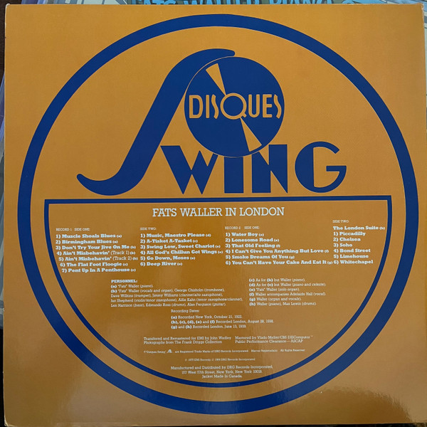 Fats Waller - Fats Waller In London | Disques Swing (SW 8442) - 3