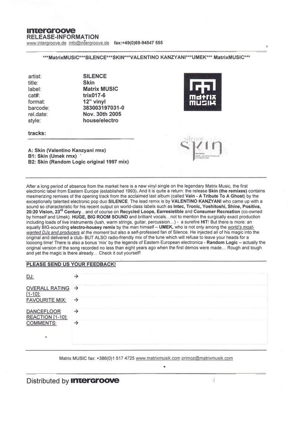 Silence - Skin (Remixes) | Matrix Musik (12TRIX017)