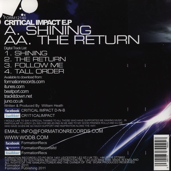 Critical Impact - Shining / The Return | Formation Records (FORM12140) - 2