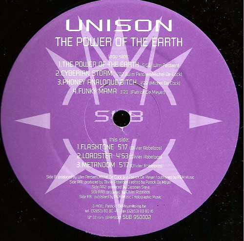 Unison - The Power Of Earth | Sub Records (SUB 950002) - main Unison - The Power Of Earth | Sub Records (SUB 950002) - main