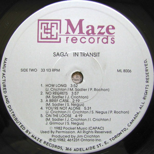 Saga - In Transit | Maze Records (ML 8006) - 4