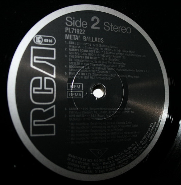 Various - Metal Ballads | RCA (PL 71922) - 4 Various - Metal Ballads | RCA (PL 71922) - 4