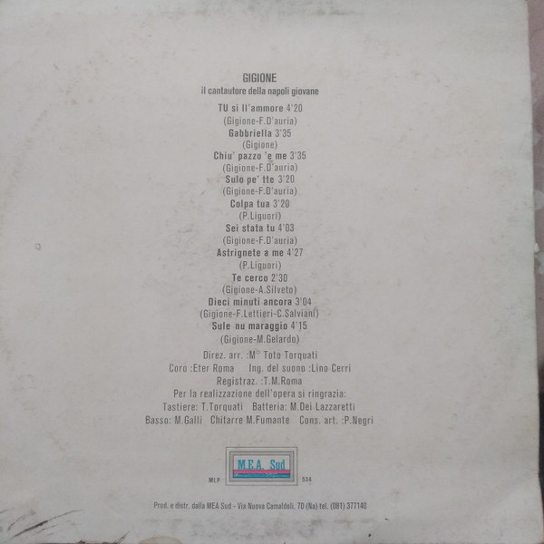 Gigione - Il Cantautore Della Napoli Giovane | M.E.A. Sud (MLP 534) - 2