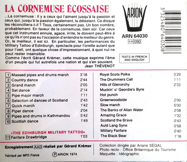 Gérard Krémer - La Cornemuse Écossaise et "The Edinburgh Military Tattoo" | Arion (ARN 64030) - 2