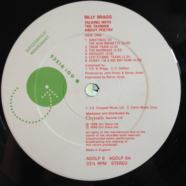 Billy Bragg - Talking With The Taxman About Poetry | Go! Discs (AGOLP 6) - 3