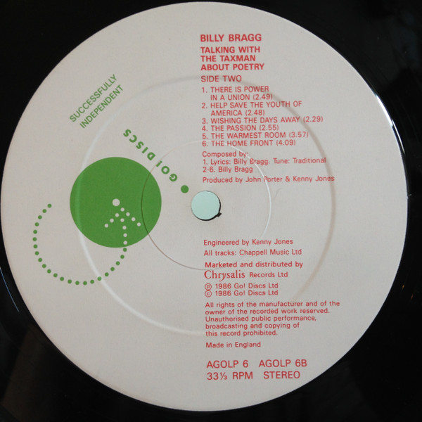 Billy Bragg - Talking With The Taxman About Poetry | Go! Discs (AGOLP 6) - 4