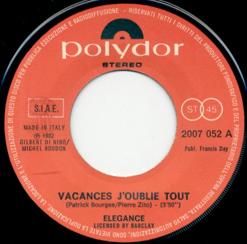 Elegance - Vacances J'Oublie Tout | Polydor (2007 052) - 2