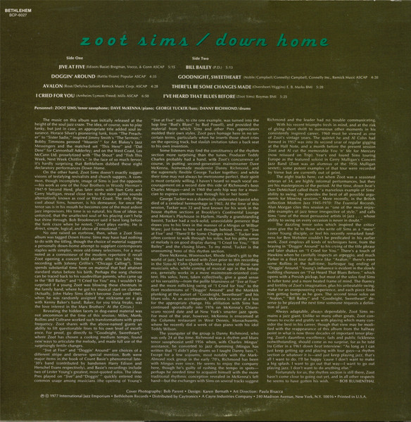 Zoot Sims - Down Home | Bethlehem Records (BCP 6027) - 2 Zoot Sims - Down Home | Bethlehem Records (BCP 6027) - 2