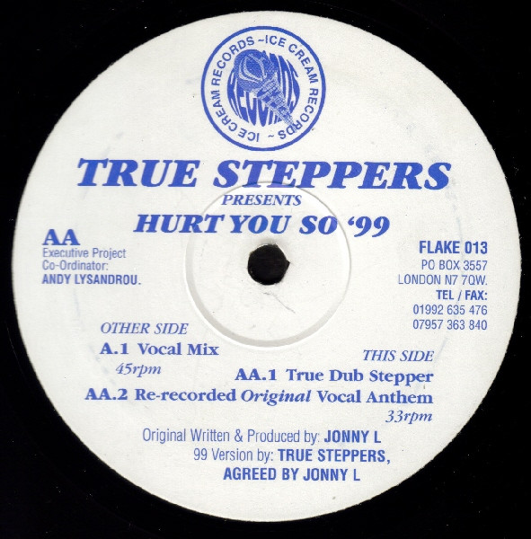 True Steppers / Jonny L - Hurt You So '99 | Ice Cream Records (FLAKE 013) - main