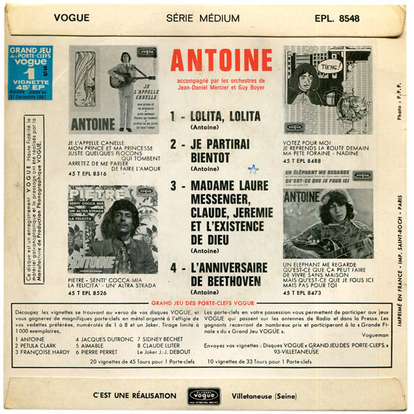 Antoine - Madame Laure Messenger, Claude, Jeremie Et L'existence De Dieu | Disques Vogue (EPL. 8548) - 2
