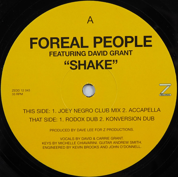 Foreal People Featuring David Grant - Shake | Z Records (ZEDD 12 043) - main Foreal People Featuring David Grant - Shake | Z Records (ZEDD 12 043) - main