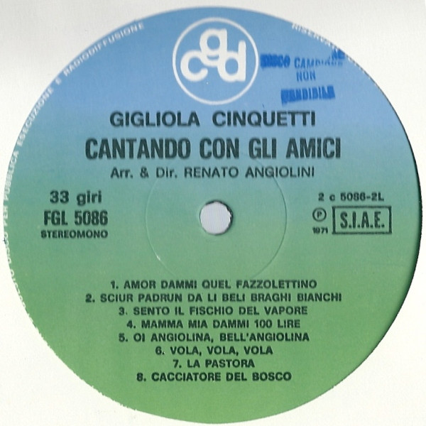 Gigliola Cinquetti - Cantando Con Gli Amici | CGD (FGL 5086) - 4