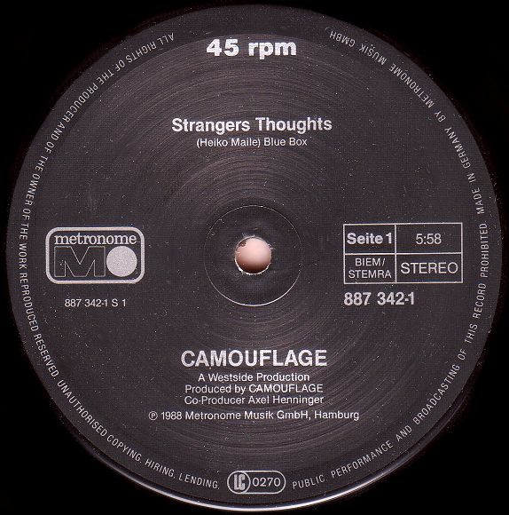 Camouflage - Strangers Thoughts | Metronome (887 342-1) - 3 Camouflage - Strangers Thoughts | Metronome (887 342-1) - 3