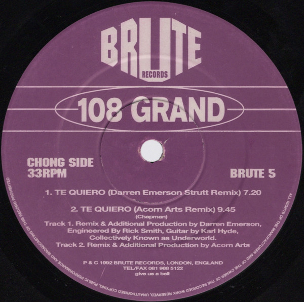 108 Grand - Te Quiero | Brute Records (BRUTE 5) - 2 108 Grand - Te Quiero | Brute Records (BRUTE 5) - 2