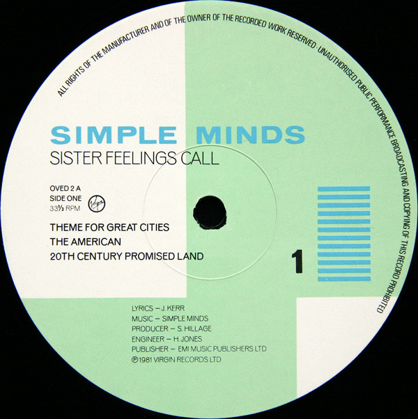 Simple Minds - Sister Feelings Call | Virgin (OVED 2) - 3