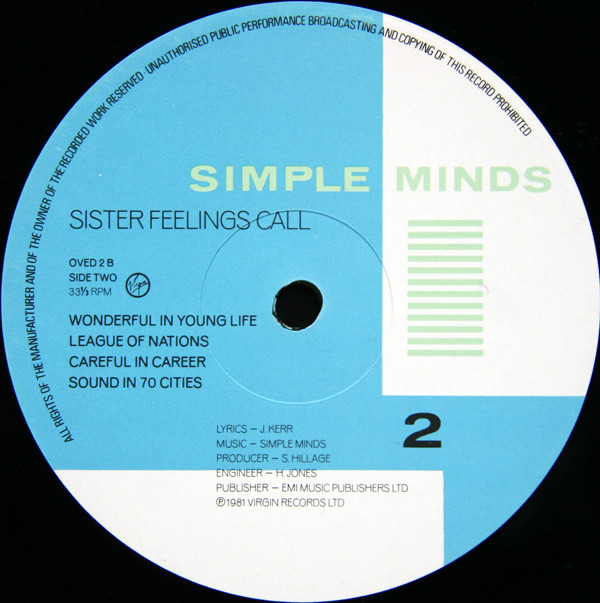 Simple Minds - Sister Feelings Call | Virgin (OVED 2) - 4