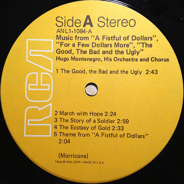 Hugo Montenegro And His Orchestra - Music From "A Fistful Of Dollars", "For A Few Dollars More" & "The Good, The Bad And The Ugly" | RCA (ANL1-1094) - 3 Hugo Montenegro And His Orchestra - Music From "A Fistful Of Dollars", "For A Few Dollars More" & "The Good, The Bad And The Ugly" | RCA (ANL1-1094) - 3