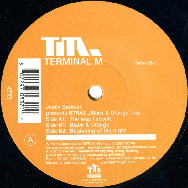 Justin Berkovi Presents BTrax - Black & Orange E.P. | Terminal M (Term-022-6)