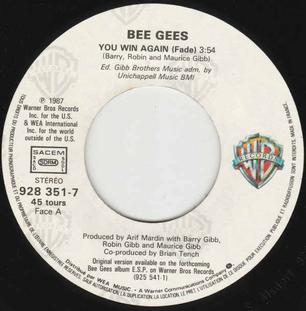 Bee Gees - You Win Again | Warner Bros. Records (928 351-7)