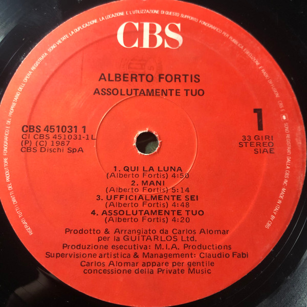 Alberto Fortis - Assolutamente Tuo | CBS (451031-1) - 3