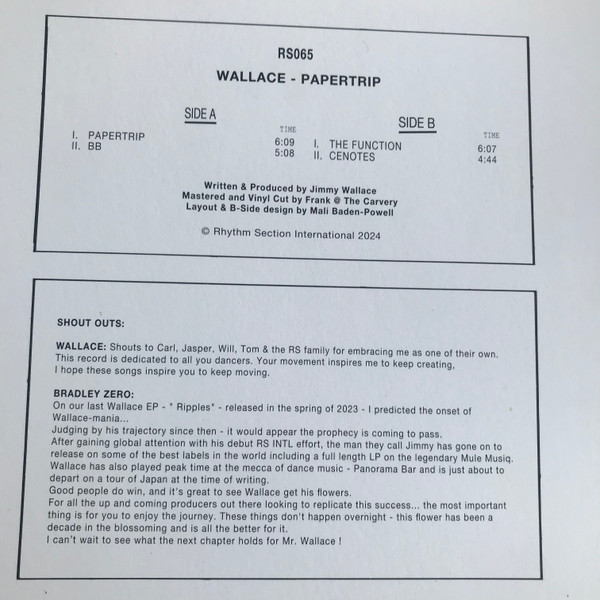 Wallace - Papertrip | Rhythm Section International (RS065) - 2 Wallace - Papertrip | Rhythm Section International (RS065) - 2