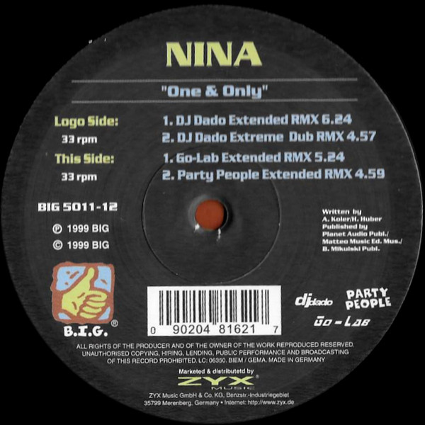 Nina Badrić - One & Only | B.I.G. (BIG 5011-12) - 2