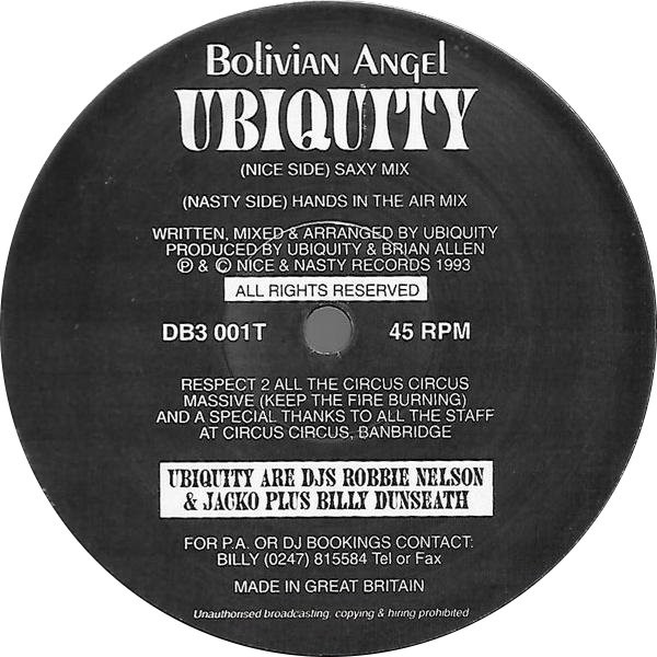 Ubiquity - Bolivian Angel | Nice & Nasty Records (DB3 001T)