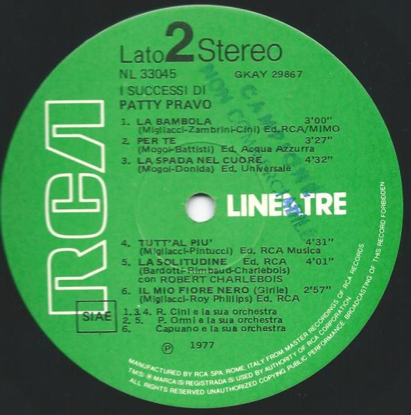 Patty Pravo - I Successi Di Patty Pravo | RCA (NL 33045) - 2