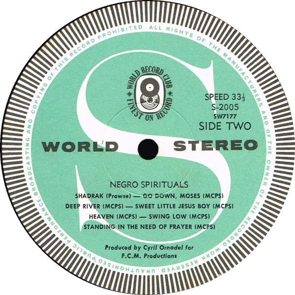 The New World Show Orchestra With The Linden Singers And Starring George Browne , Martin Lawrence , Isabelle Lucas And Geoffrey Taylor - Negro Spirituals | World Record Club (S/2005) - 3