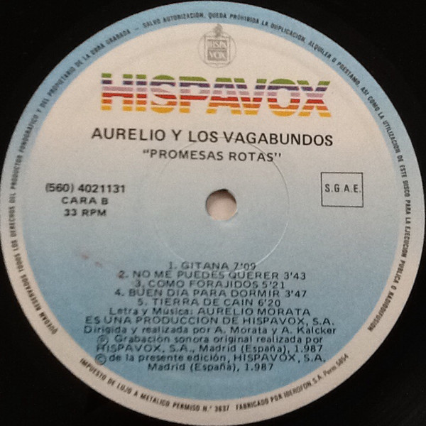 Aurelio Y Los Vagabundos - Promesas Rotas | Hispavox (560 40 2113 1) - 4