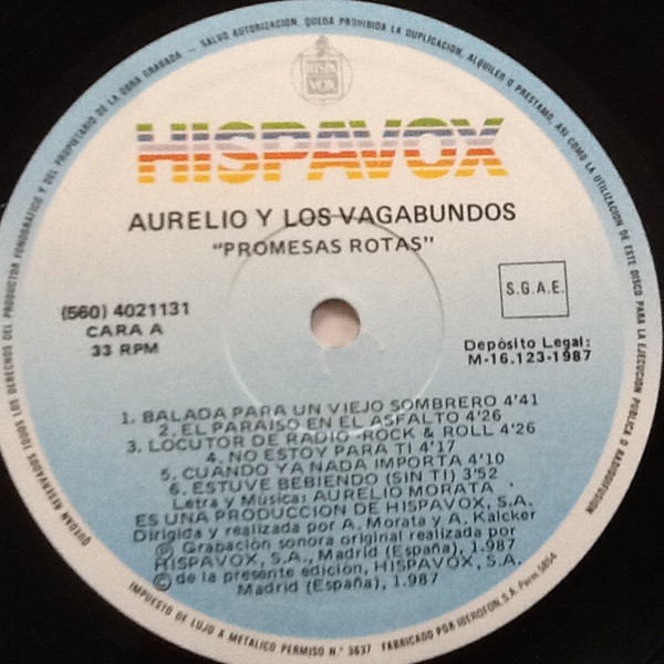 Aurelio Y Los Vagabundos - Promesas Rotas | Hispavox (560 40 2113 1) - 3