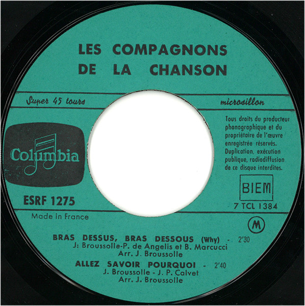 Les Compagnons De La Chanson - Bras Dessus, Bras Dessous | Columbia (ESRF 1275) - 2