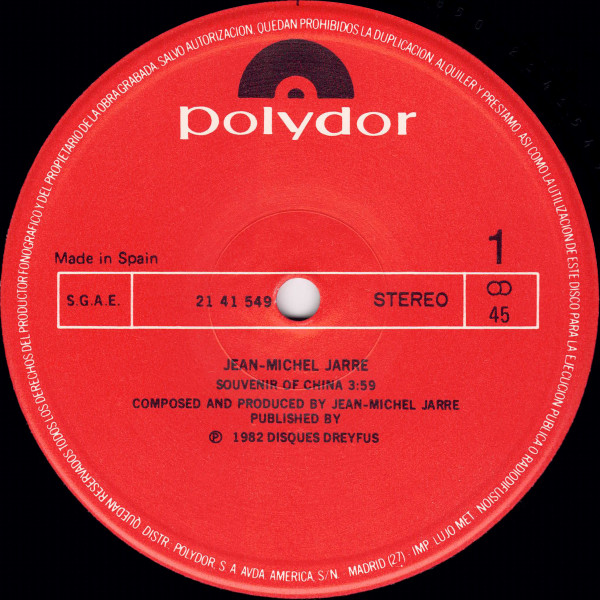 Jean-Michel Jarre - Souvenir Of China | Polydor (21 41 549) - 3