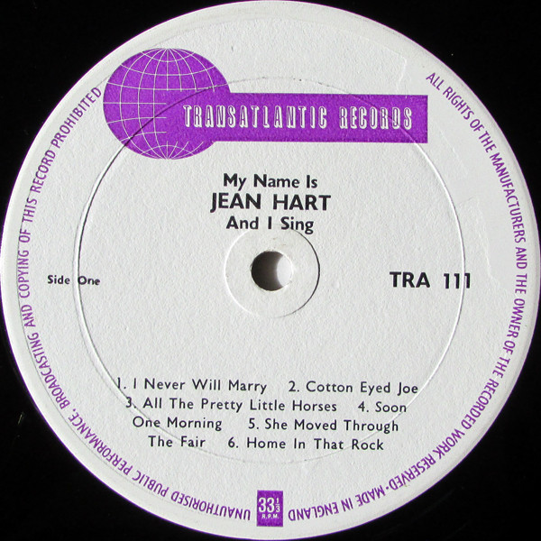 Jean Hart - My Name Is Jean Hart And I Sing | Transatlantic Records (TRA 111) - 3