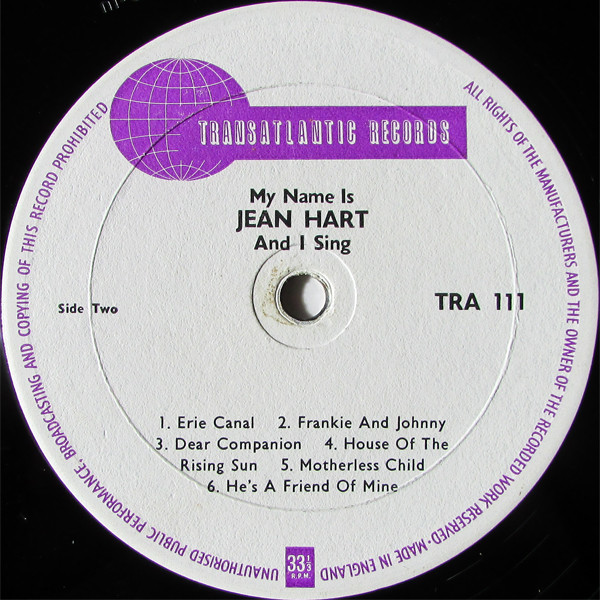 Jean Hart - My Name Is Jean Hart And I Sing | Transatlantic Records (TRA 111) - 4