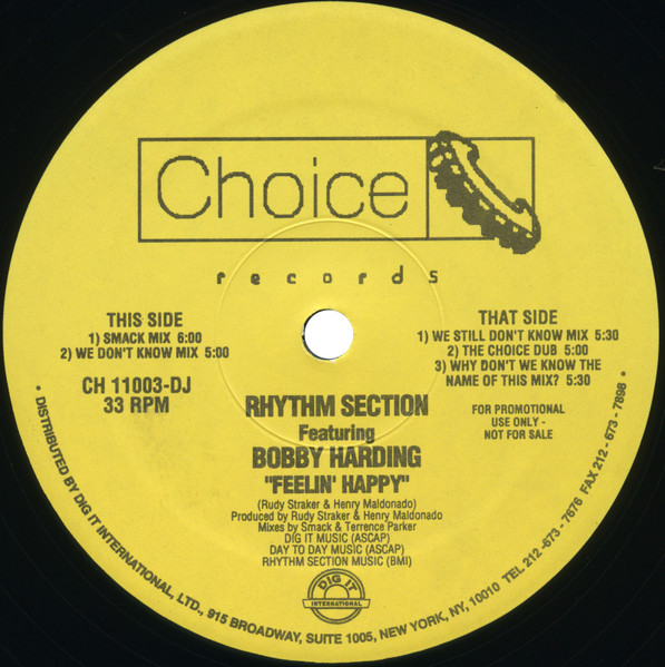Rhythm Section Featuring Bobby Harding - Feelin' Happy | Choice Records (CH 11003-DJ) - main