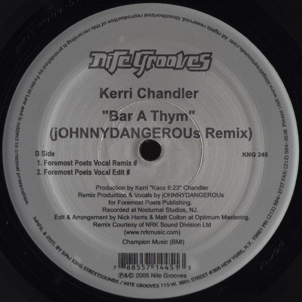 Kerri Chandler - Bar A Thym (Remixes) | Nite Grooves (KNG 245) - 3