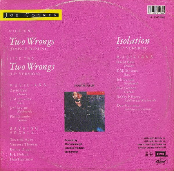 Joe Cocker - Two Wrongs | Capitol Records (14 2025966) Joe Cocker - Two Wrongs | Capitol Records (14 2025966)