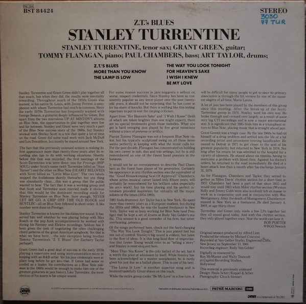 Stanley Turrentine - Z.T.'s Blues | Blue Note (BST 84424) - 2