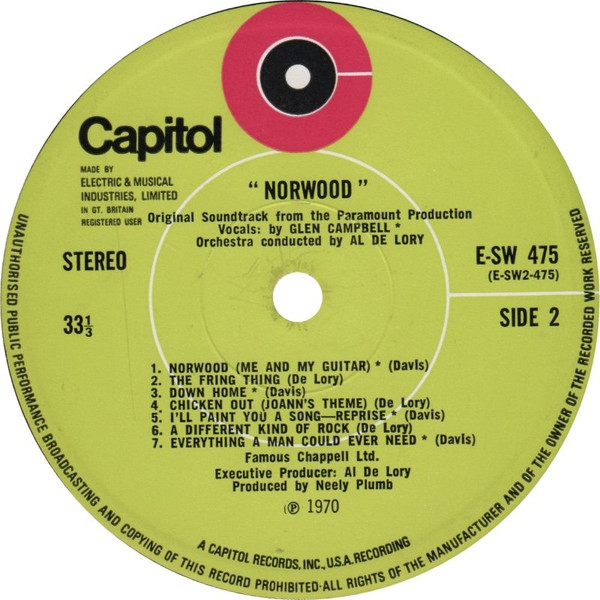 Al De Lory , Glen Campbell - Norwood - Motion Picture Soundtrack | Capitol Records (E-SW 475) - 4 Al De Lory , Glen Campbell - Norwood - Motion Picture Soundtrack | Capitol Records (E-SW 475) - 4