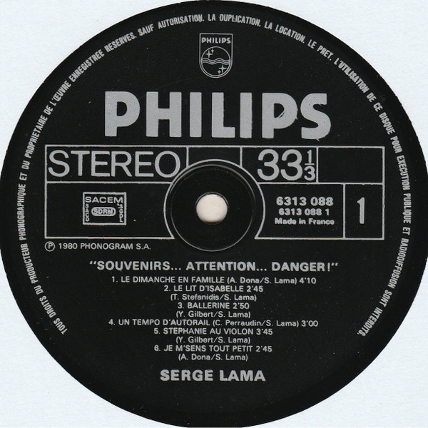 Serge Lama - Souvenirs... Attention... Danger ! | Philips (6313 088) - 6