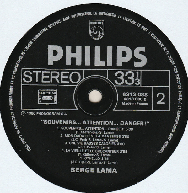 Serge Lama - Souvenirs... Attention... Danger ! | Philips (6313 088) - 7