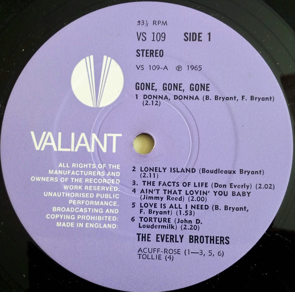 Everly Brothers - Gone, Gone, Gone | Valiant Records (VS 109) - 3
