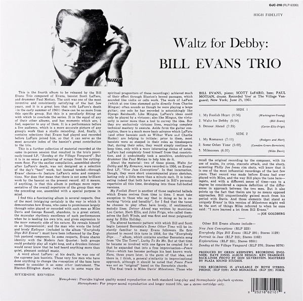 The Bill Evans Trio - Waltz For Debby | Original Jazz Classics (OJC-210) - 2 The Bill Evans Trio - Waltz For Debby | Original Jazz Classics (OJC-210) - 2