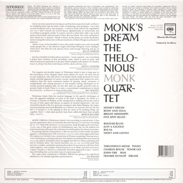 The Thelonious Monk Quartet - Monk's Dream | Music On Vinyl (MOVLP842) - 2